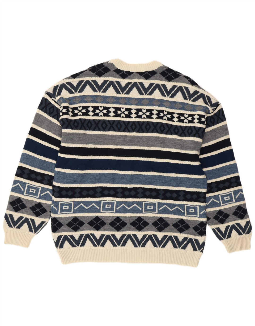 Il Granchio Mens Crew Neck Jumper Sweater Large Blue Geometric