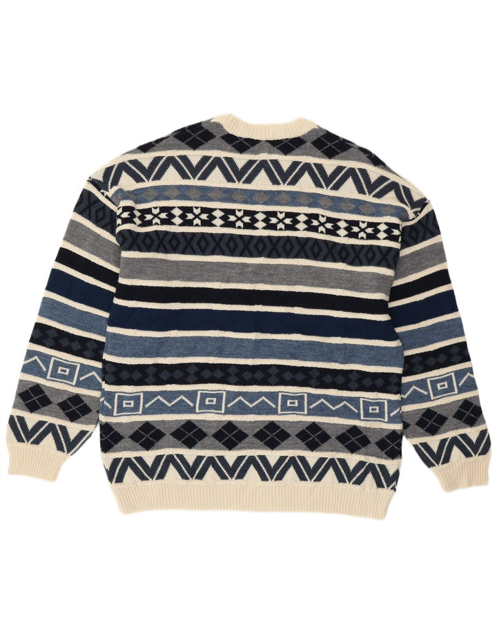 Il Granchio Mens Crew Neck Jumper Sweater Large Blue Geometric