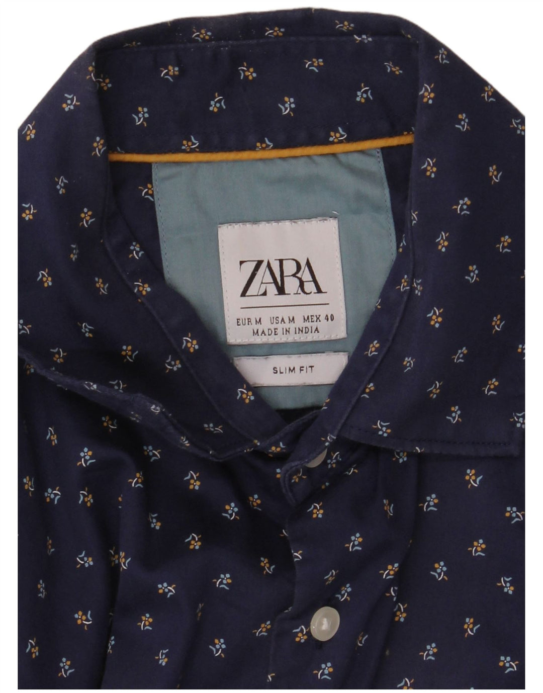 ZARA Mens Slim Fit Shirt Medium Navy Blue Floral