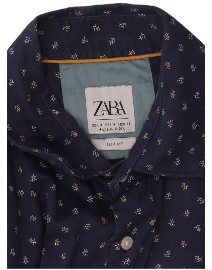 ZARA Mens Slim Fit Shirt Medium Navy Blue Floral