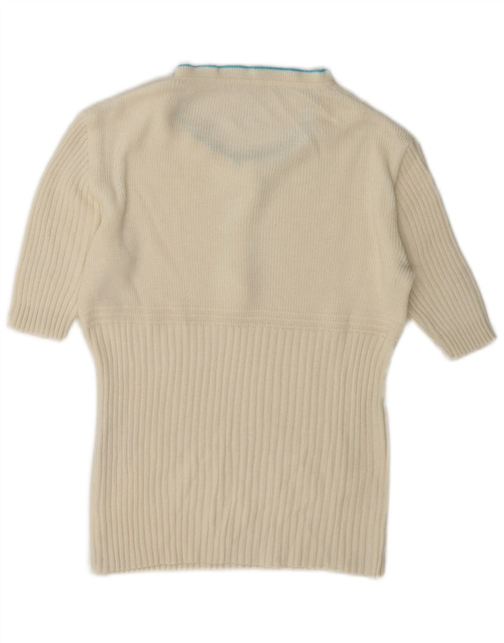 Sweter damski w stylu vintage z golfem i golfem UK 12 Średni biały