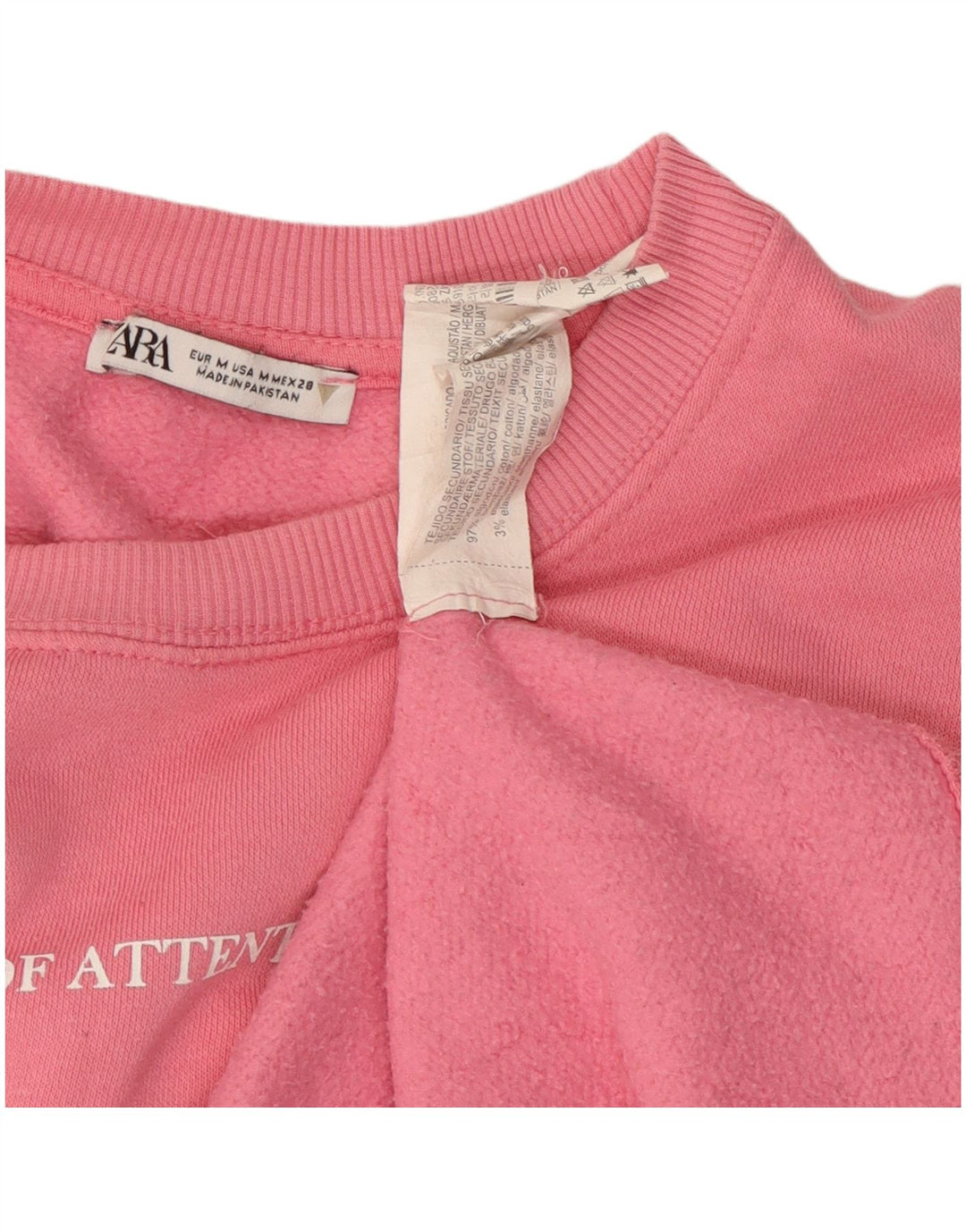 Felpa con grafica ZARA da donna, maglione UK 14, cotone rosa medio