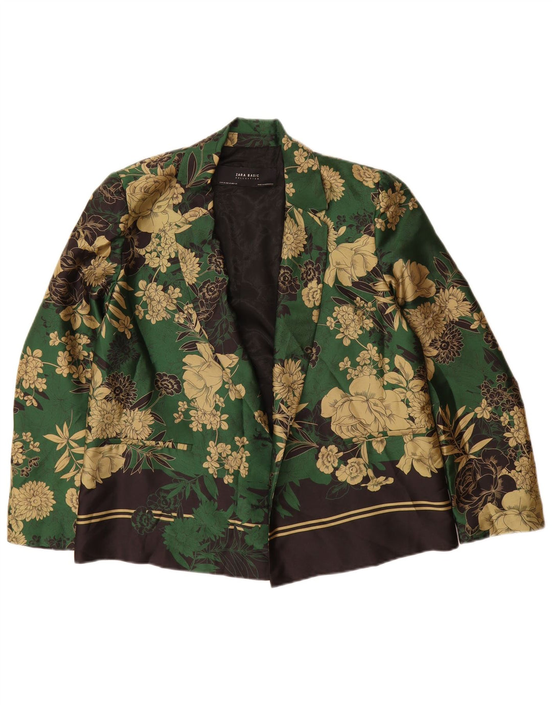 Offene Blazer-Jacke für Damen von Zara, UK 14, mittelgrünes, geblümtes Polyester