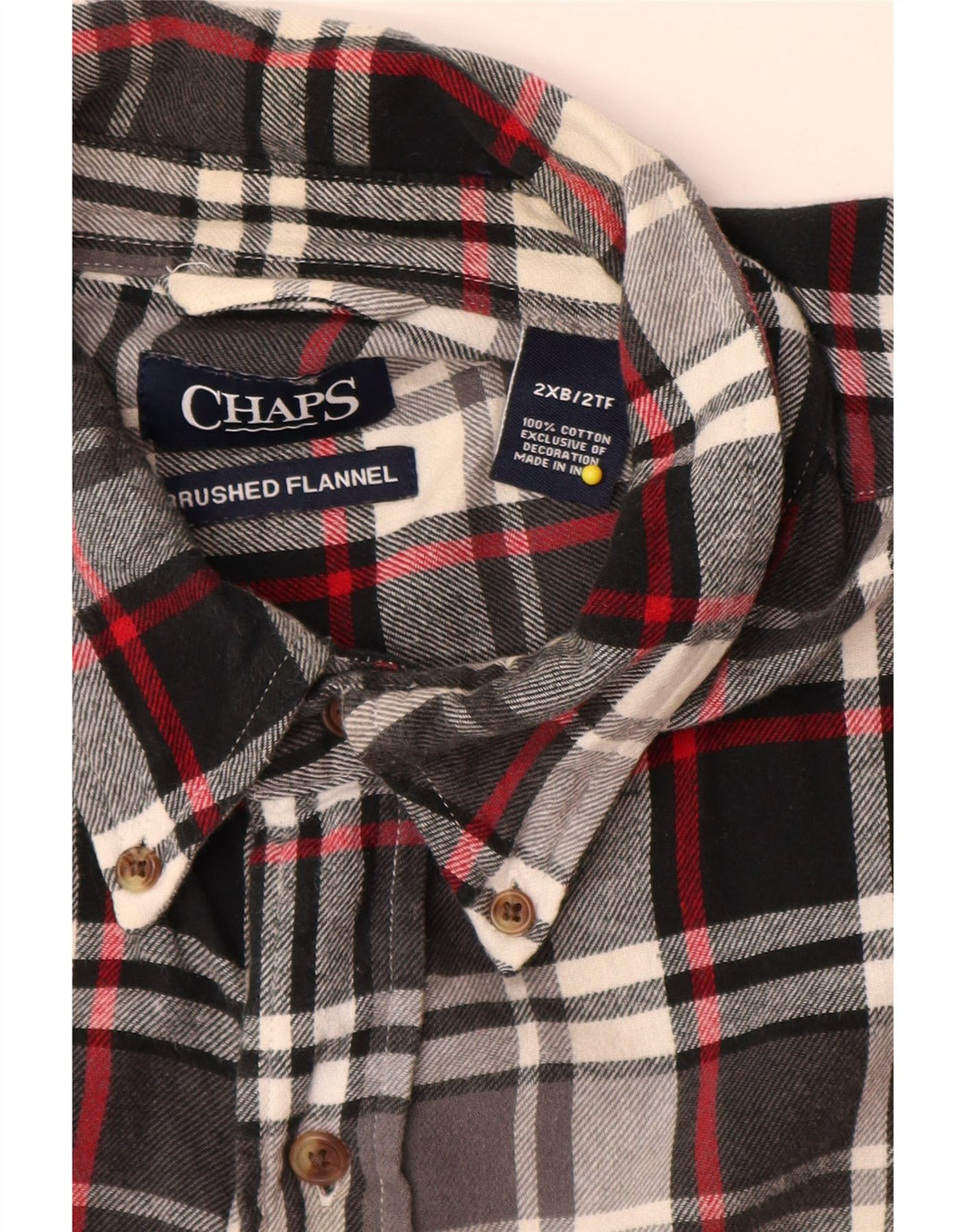 Chaps Mens Big Flannel Shirt 2XL Black Check Cotton