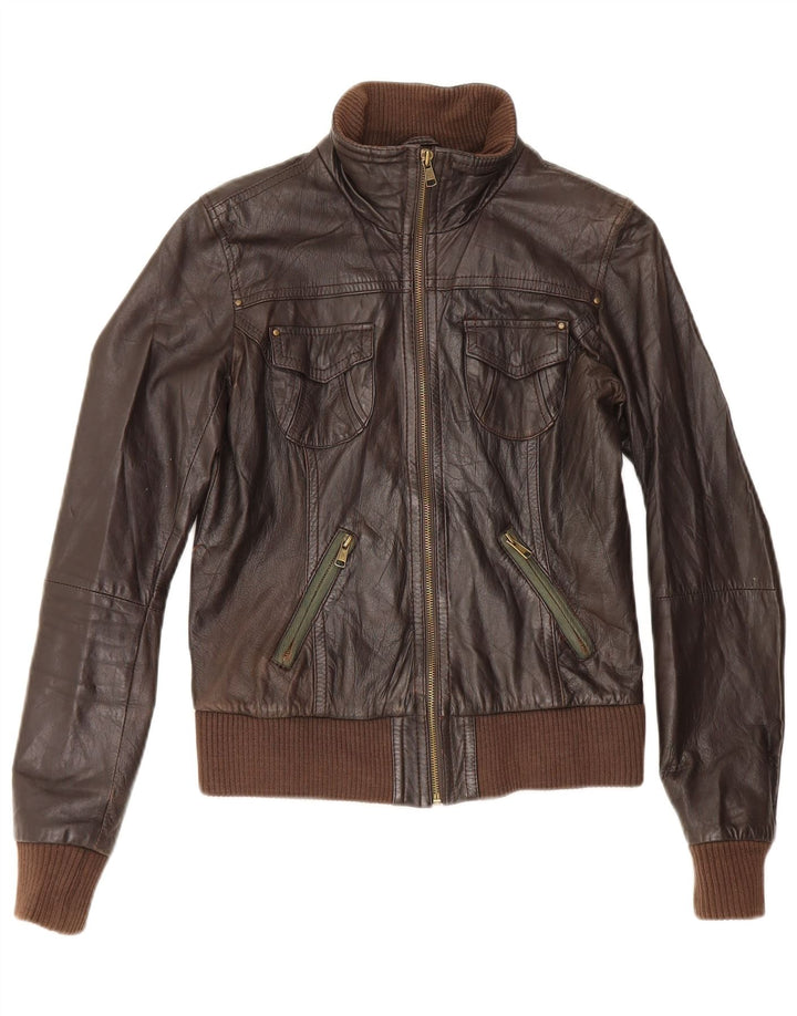 Bershka Dame Læderjakke UK 12 Medium Brun