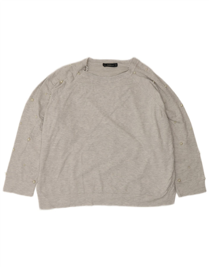 ZARA Dame Oversized Boat Neck Jumper Sweater UK 14 Medium Grey
