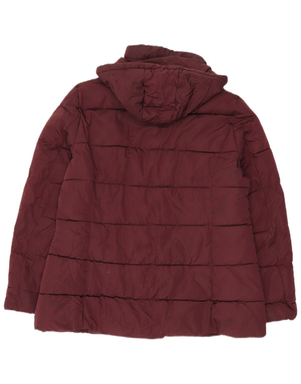 Tommy Hilfiger Womens Hooded Padded Jacket UK 16 Large Burgundy Polyester