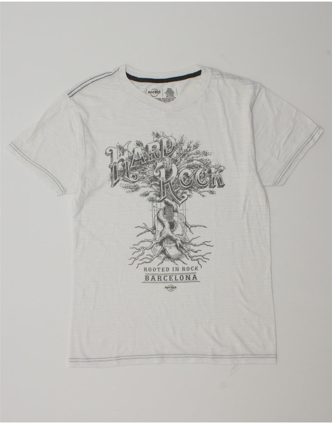 Hard Rock Cafe Mens Barcelona Graphic T-Shirt Top Small White Polyester