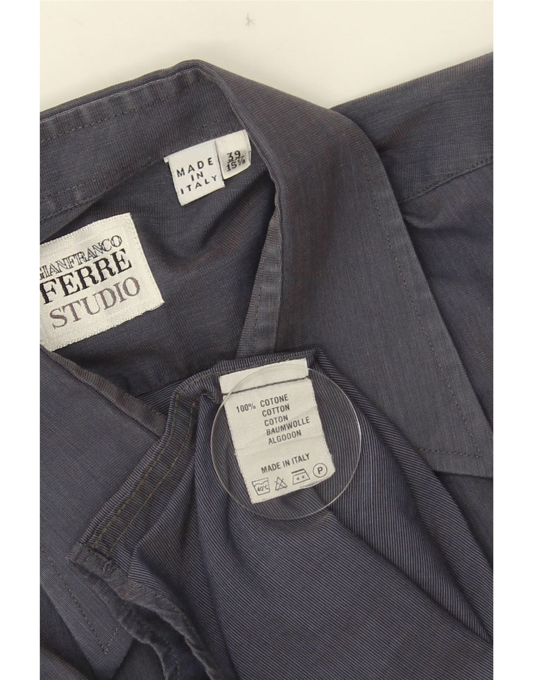Gianfranco Ferre Mens Shirt Size 39 15 1/2 Medium Navy Blue Cotton