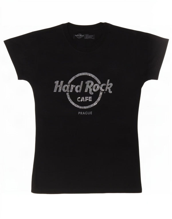Hard Rock Cafe Womens Prague Graphic T-Shirt Top UK 10 Small Navy Blue