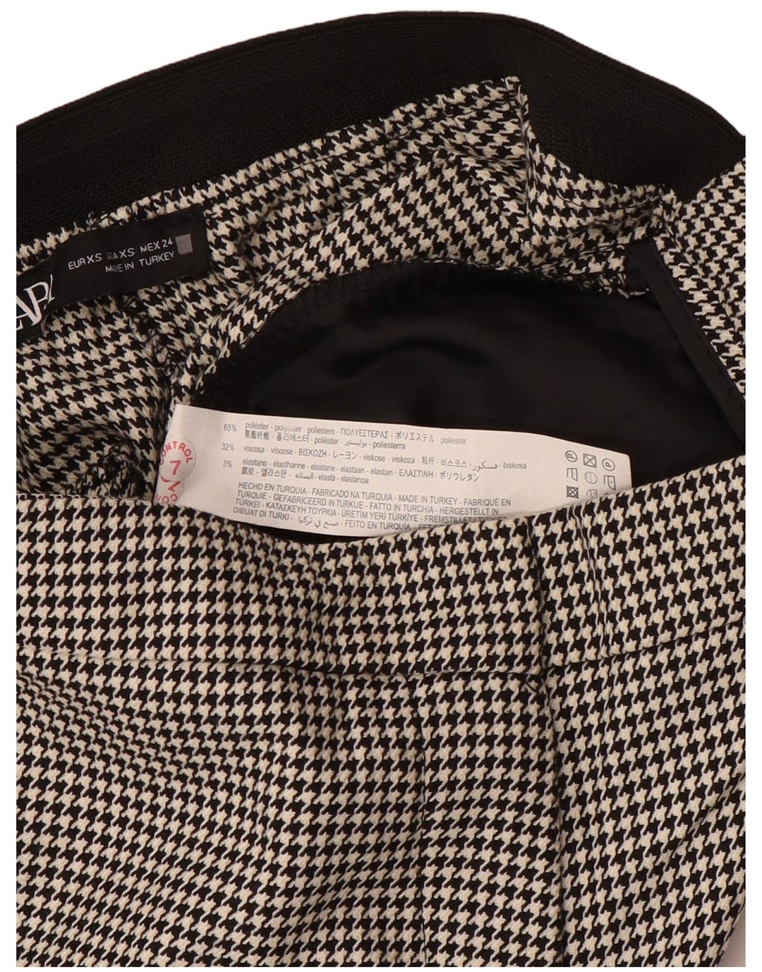 Zara Womens Slim Suit Trousers XS W24 L27 Black Houndstooth Polyester