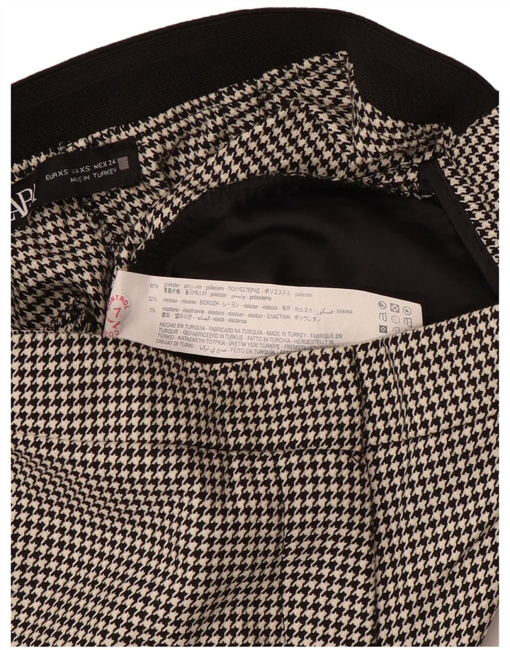 Zara Womens Slim Suit Trousers XS W24 L27 Black Houndstooth Polyester