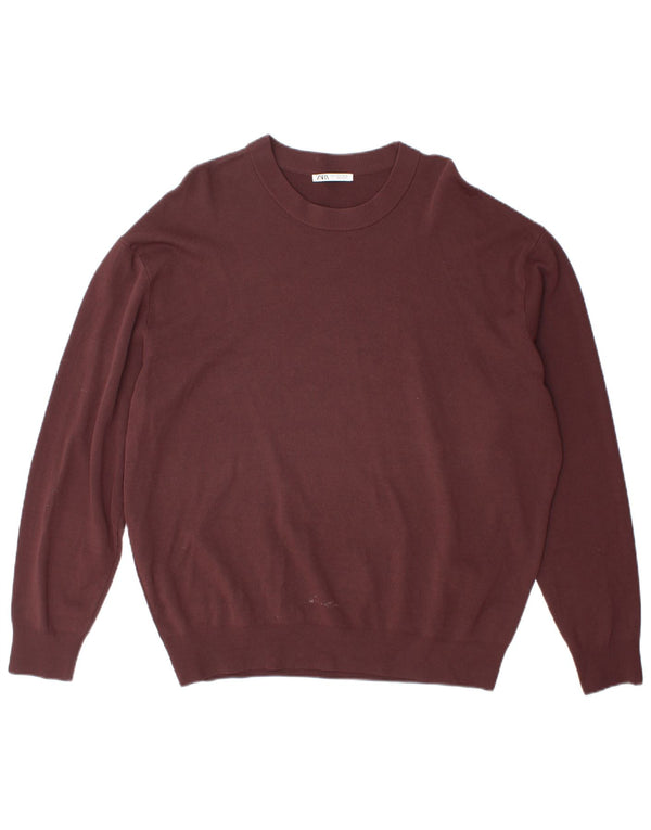 Zara Herren-Pullover mit Rundhalsausschnitt, XL, Burgunderrot, Viskose