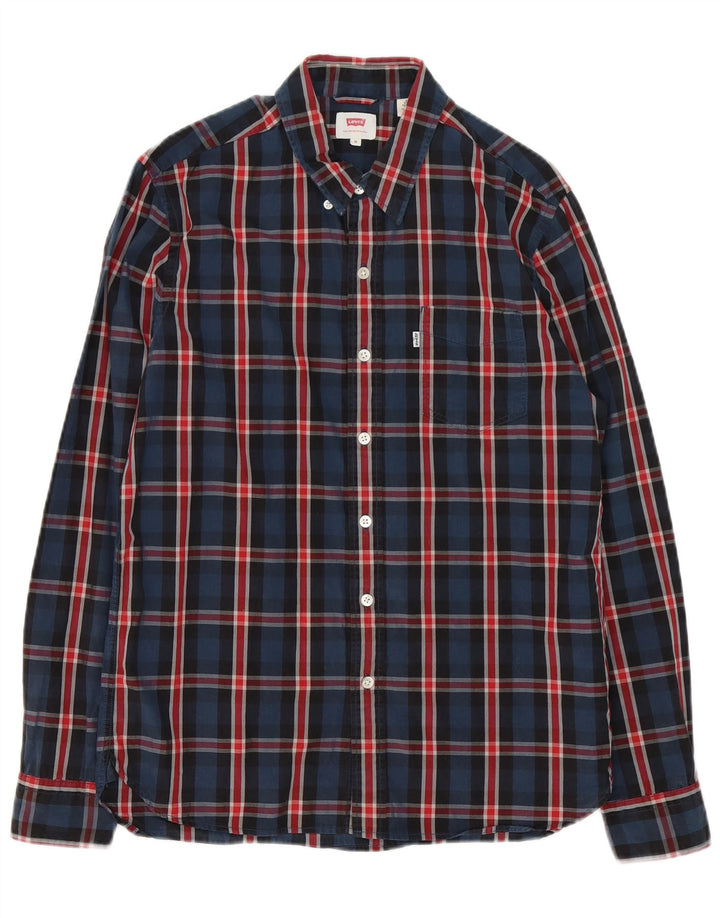 Levi's Mens Shirt Medium Navy Blue Check Cotton