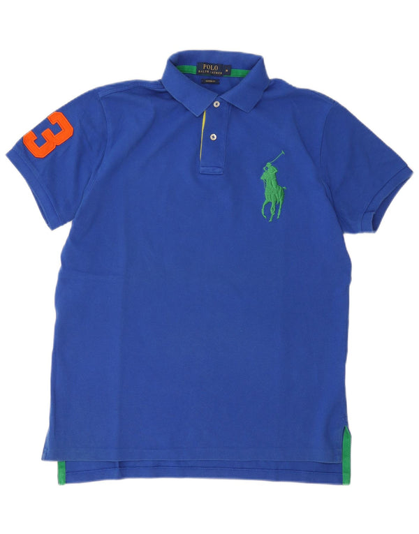 Polo Ralph Lauren Mens Graphic Custom Fit Polo Shirt Medium Blue Cotton