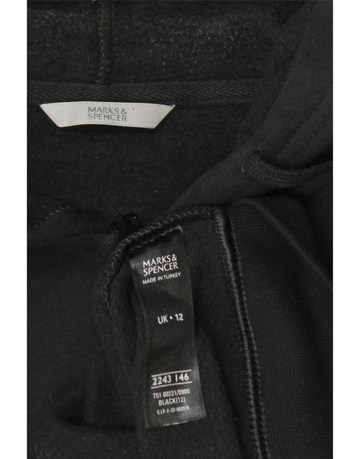 Marks & Spencer Womens Zip Hoodie Sweater UK 12 Medium Black Cotton