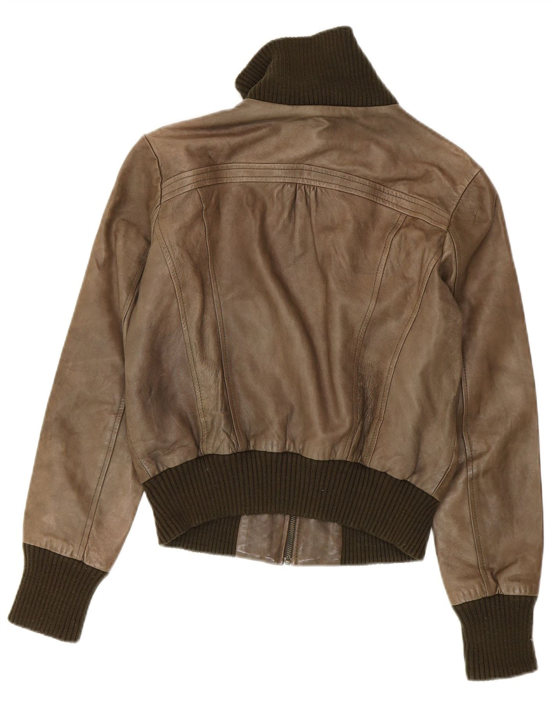 Oasis Damen Lederjacke UK 14 Medium Khaki Colourblock