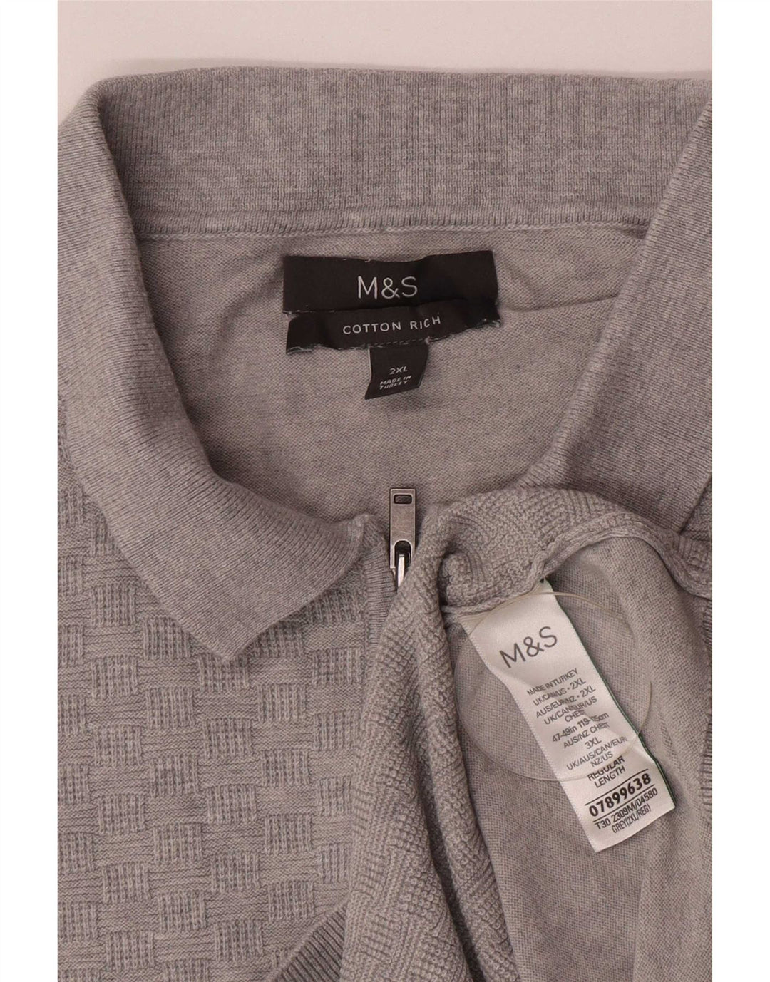 Marks & Spencer Mens Polo Neck Jumper Sweater 2XL Grey Cotton