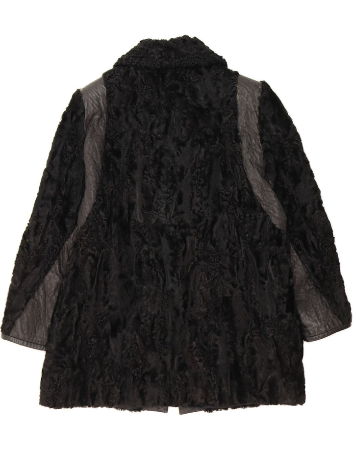 VINTAGE Womens Faux Fur Overcoat UK 14 Medium Black Vintage Vintage and Second-Hand Vintage from Messina Hembry 