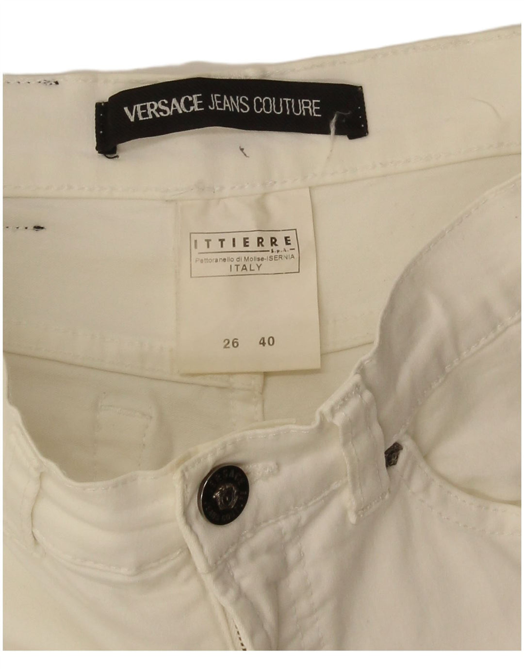 Versace Womens Bootcut Casual Trousers IT 40 Small W26 L33 White Cotton