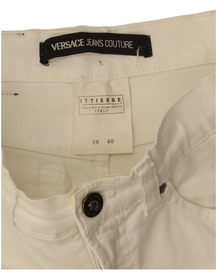 Versace Womens Bootcut Casual Trousers IT 40 Small W26 L33 White Cotton