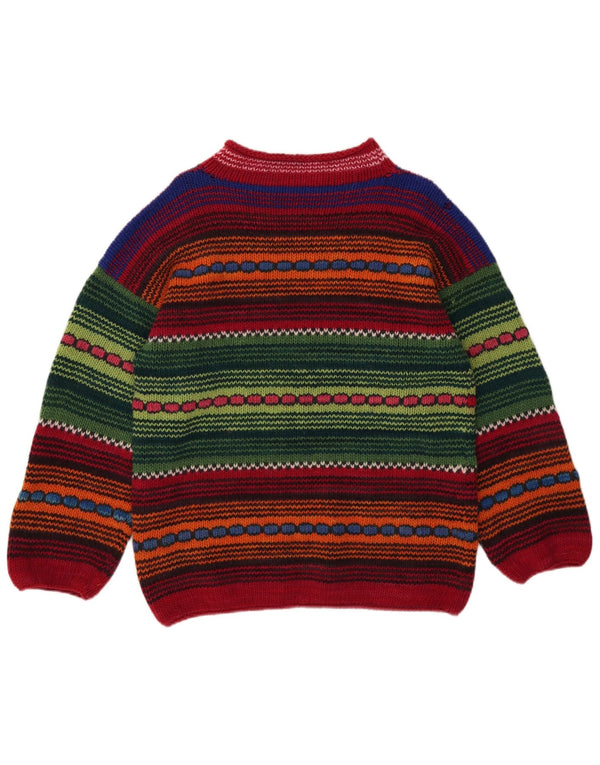 Maglione maglione girocollo da donna vintage UK 14 grandi righe multicolori