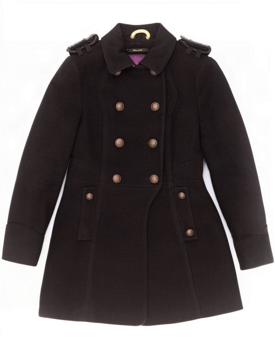 Cappotto doppiopetto militare da donna Superdry UK 10 piccolo in lana nera
