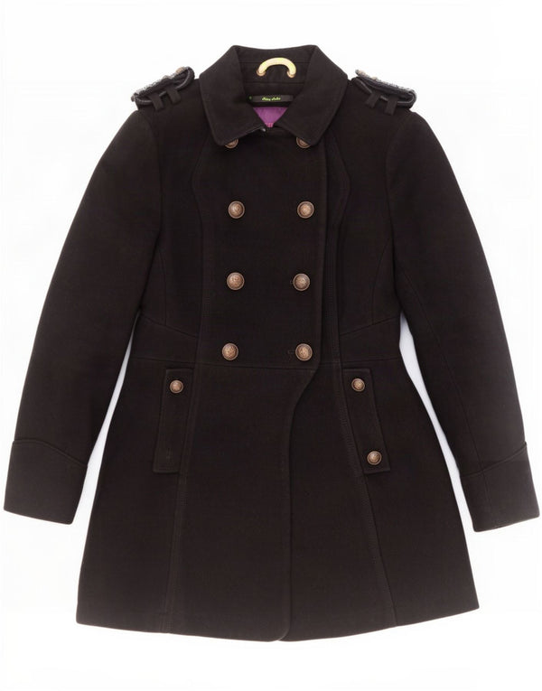Superdry Abrigo militar de doble botonadura para mujer UK 40 Small Lana negra