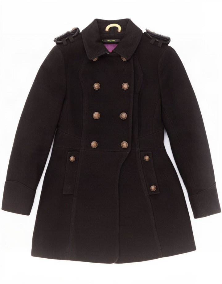 Cappotto doppiopetto militare da donna Superdry UK 10 piccolo in lana nera