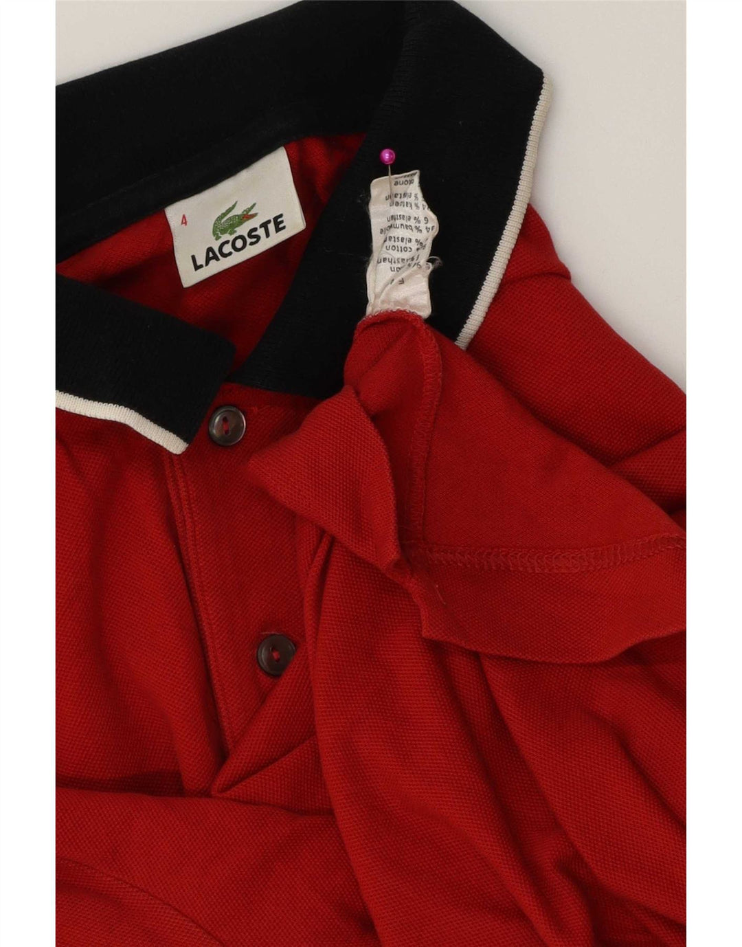 Lacoste Mens Rugby Polo Shirt Size 4 Medium Red Striped Cotton