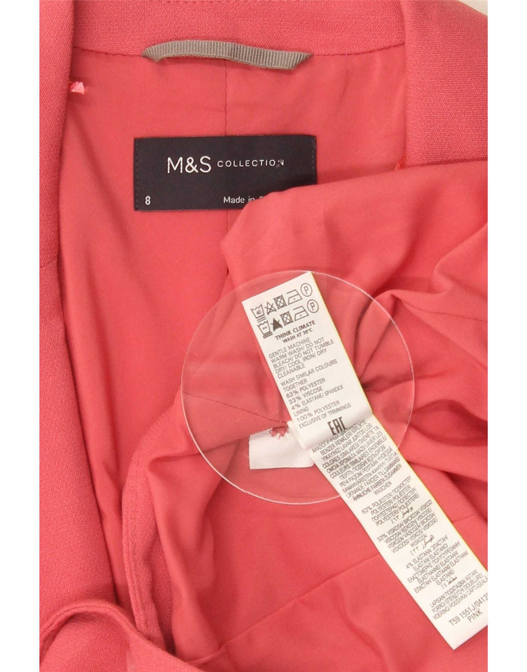 Jaqueta blazer feminina Marks & Spencer com 1 botão Reino Unido 8 poliéster rosa pequeno