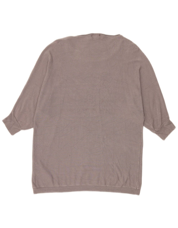 Guess Womens Graphic 3/4 Sleeve Boat Neck Jumper Sweater UK 12 Medium Grey