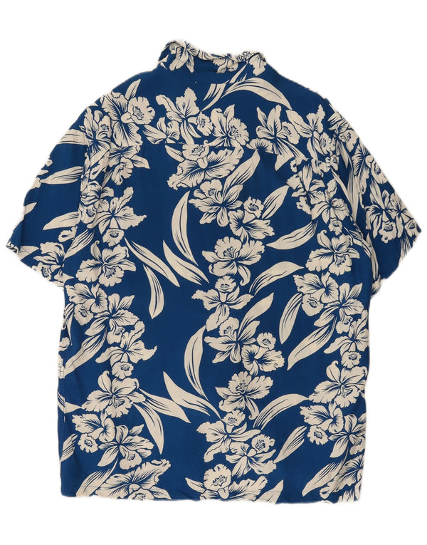 Kamehameha Mens Short Sleeve Shirt Large Blue Floral