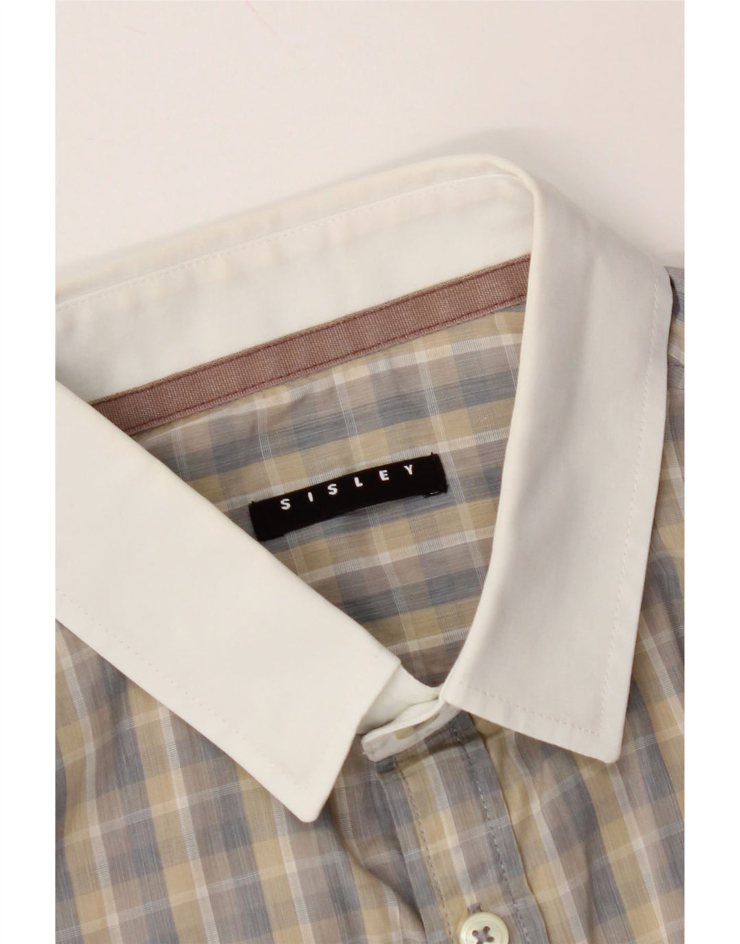 SISLEY Mens Short Sleeve Shirt Small Grey Check