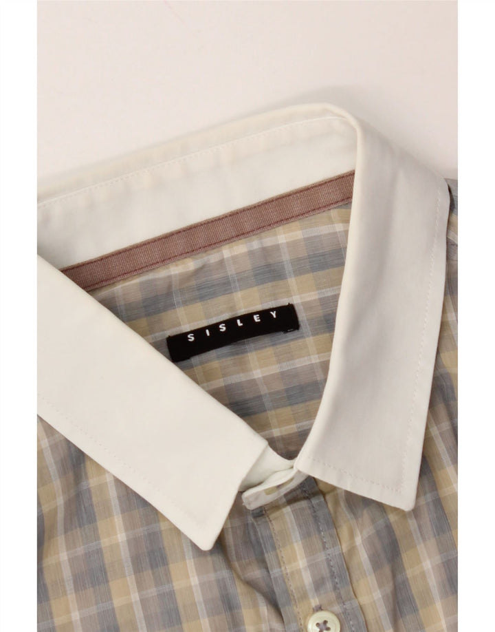 SISLEY Mens Short Sleeve Shirt Small Grey Check