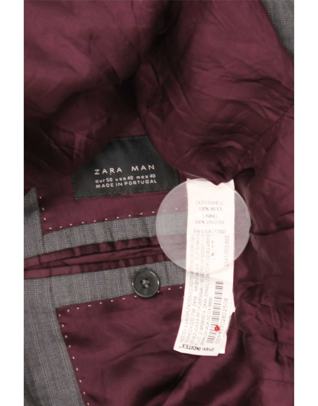 Мужской пиджак Zara на 3 пуговицах EU 50, шерстяной средний серый в полоску