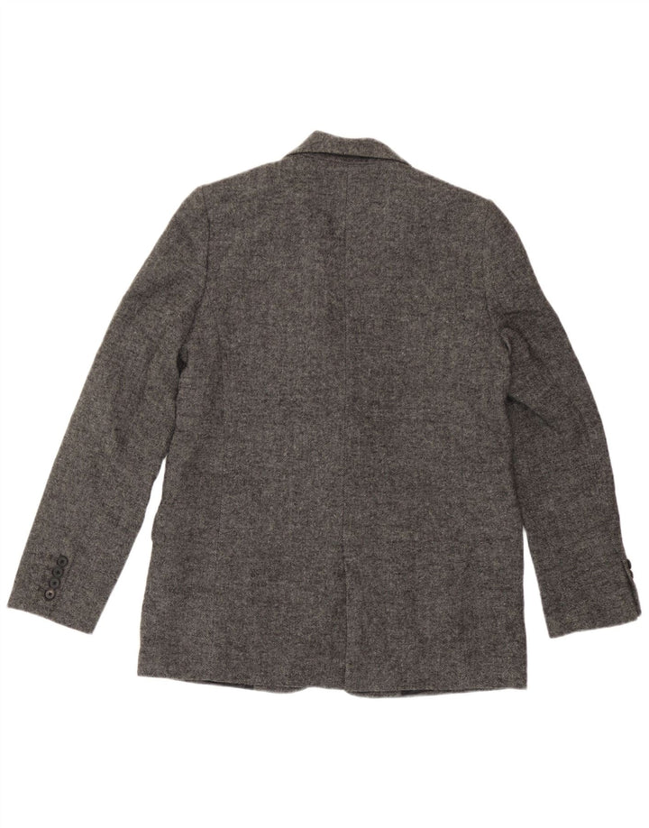Zara Womens 1 Button Blazer Jacket UK 10 Small Grey Herringbone Polyester