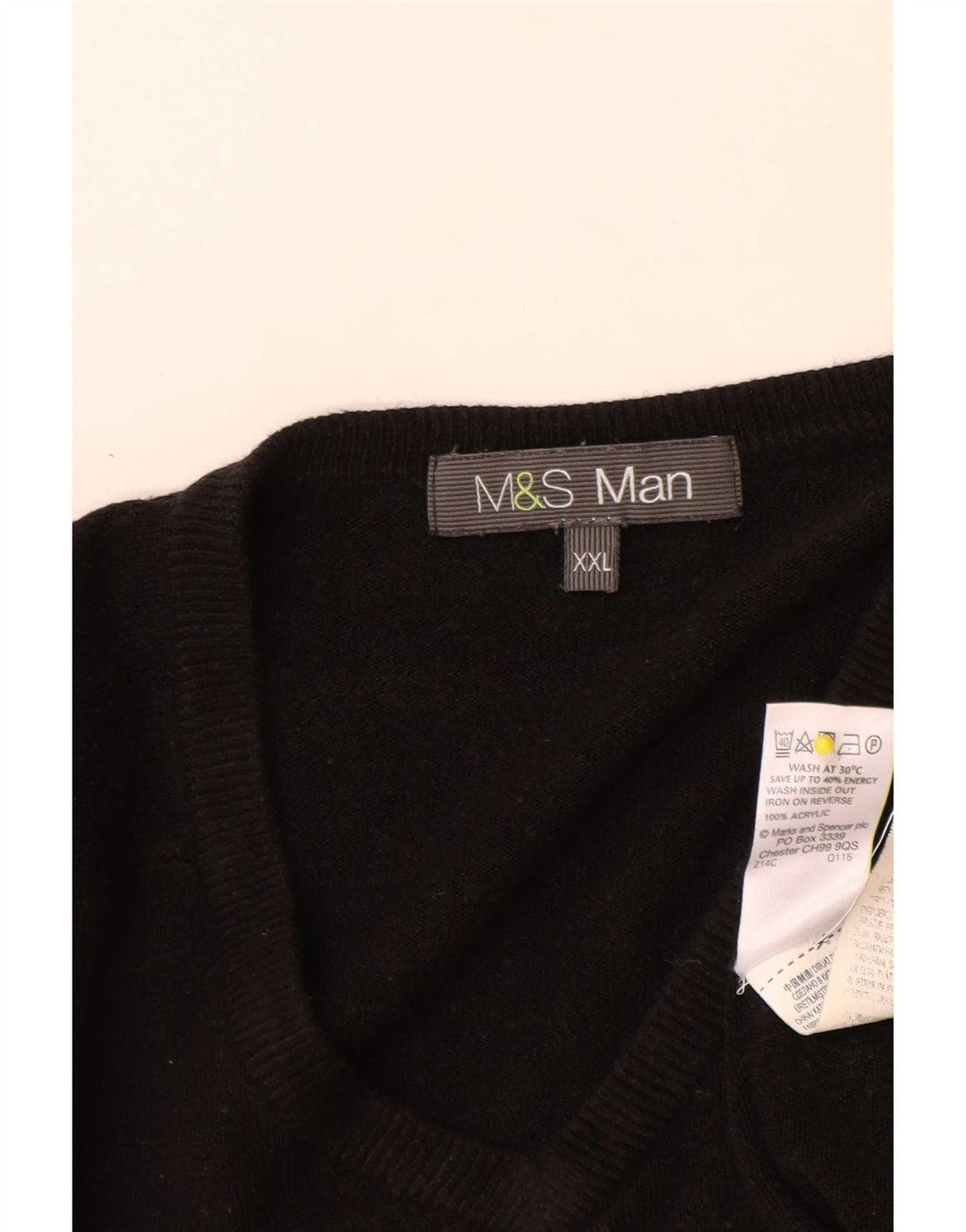 Marks & Spencer Mens V-Neck Jumper Sweater 2XL Black Acrylic
