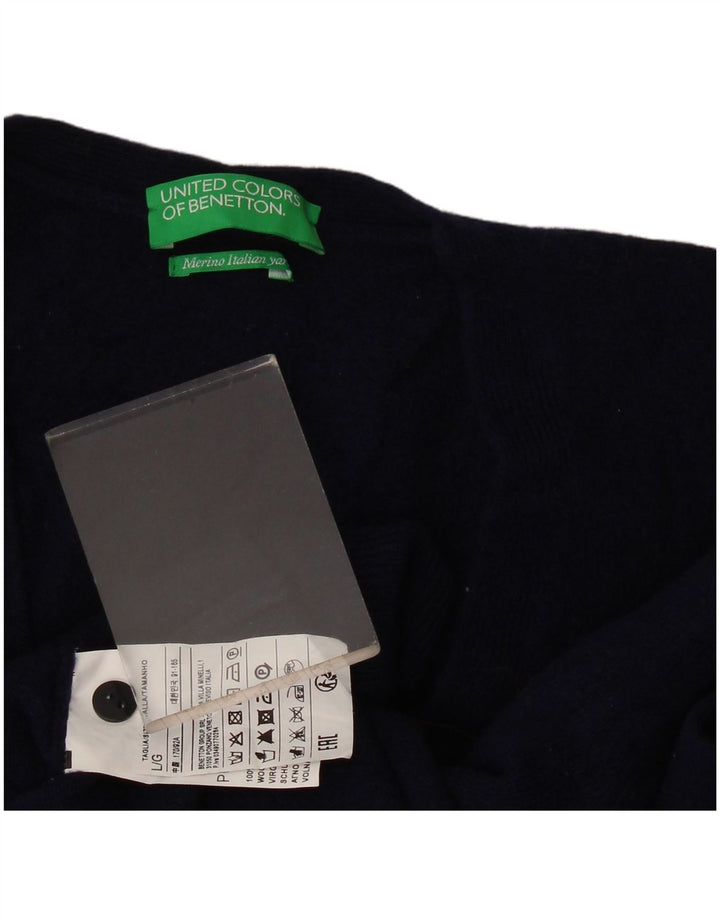 Benetton Womens Cardigan Sweater UK 14 Large Navy Blue Wool