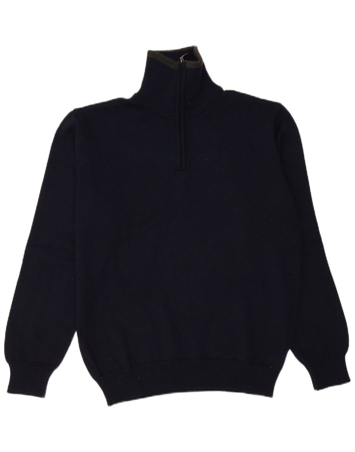 Sporting Mare Herren-Pullover mit Reißverschluss am Hals, groß, marineblaue Schurwolle