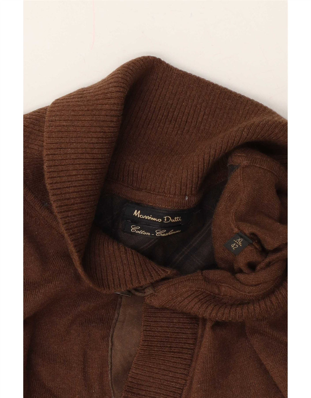 Massimo Dutti Mens Shawl Neck Jumper Sweater XL Brown Cotton