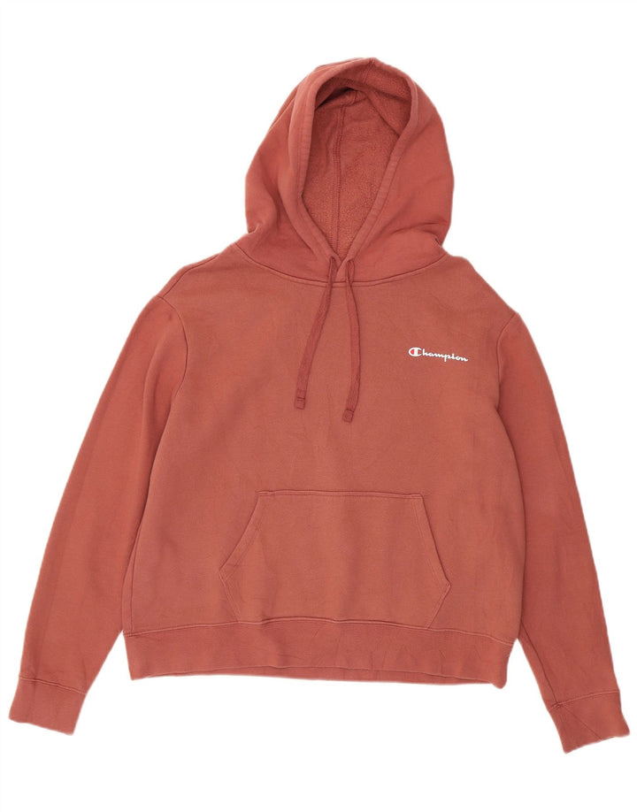 CHAMPION Womens Oversized Hoodie Jumper UK 14 Medium Maroon Cotton
