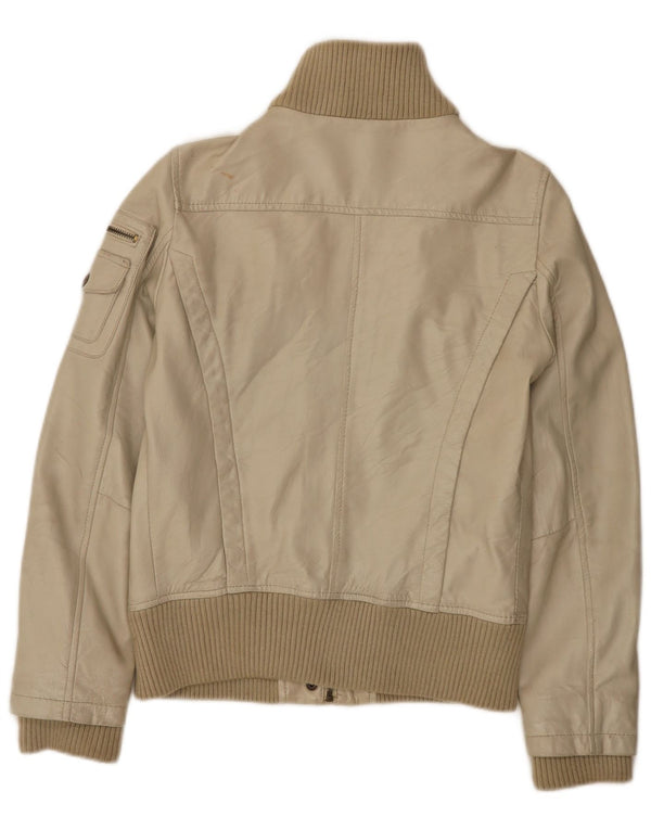 Mango Womens Leather Jacket UK 12 Medium Beige