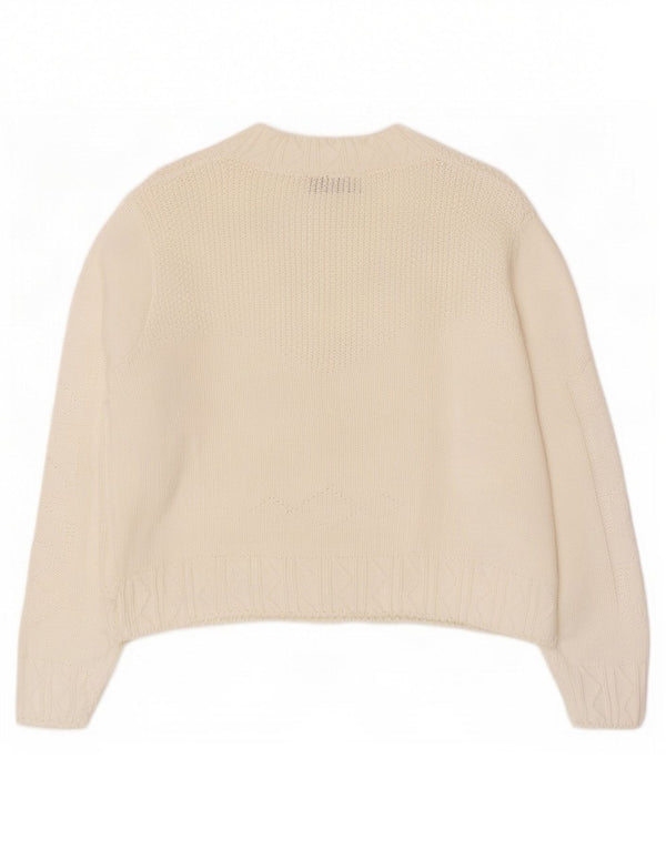 Benetton Womens Crop Cardigan Sweater IT 48 XL White Cotton