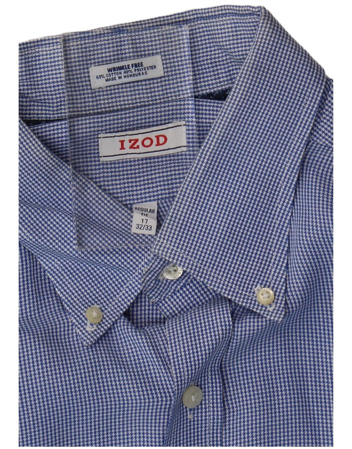 Izod Mens Checked  Regular Fit Shirt Size 17 XL Blue Houndstooth Cotton