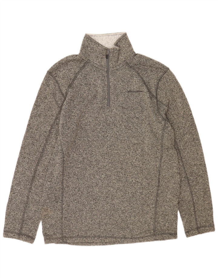 Eddie Bauer Mens Zip Neck Sweatshirt Jumper Medium Grey Flecked Polyester