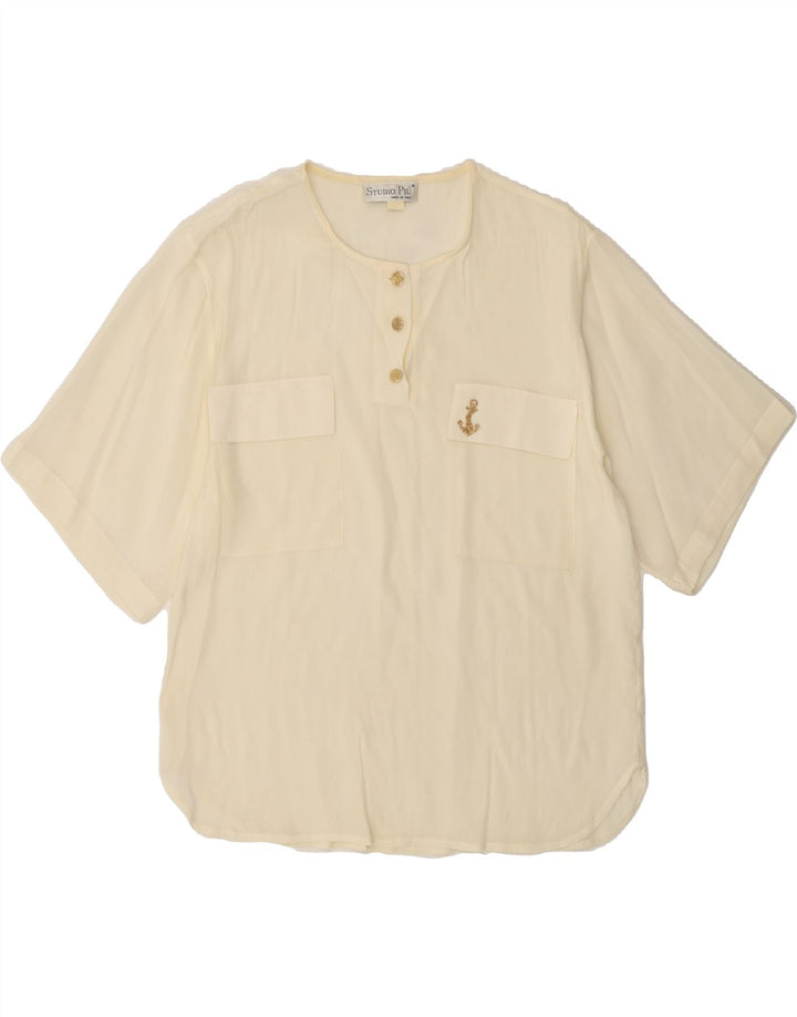 VINTAGE Womens Blouse Top UK 14 Medium Off White Acetate Vintage Vintage and Second-Hand Vintage from Messina Hembry 