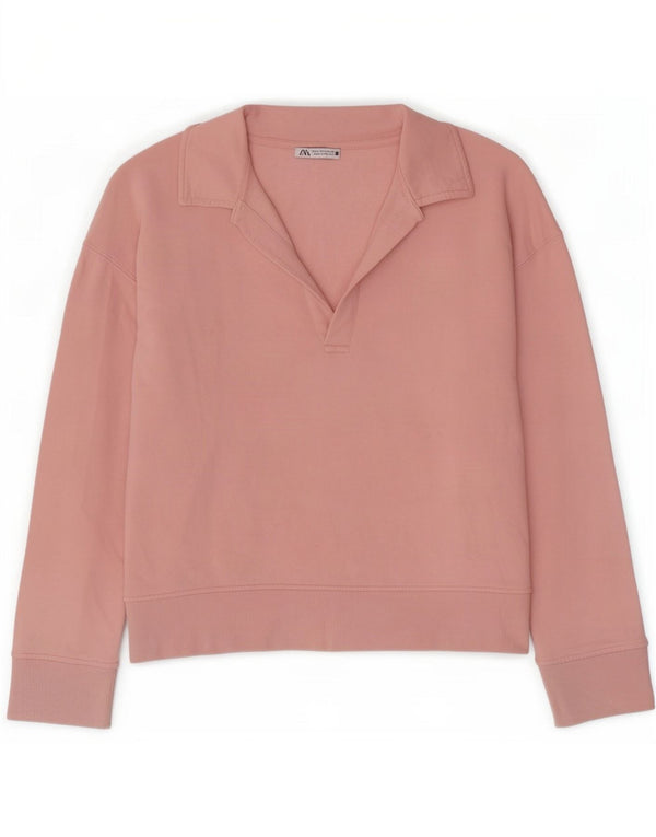 Zara Womens Oversized Polo Neck Sweatshirt Jumper UK 16 Large Pink