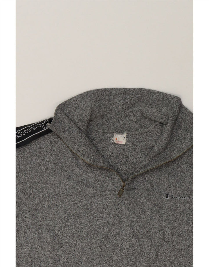 CHAMPION Womens Graphic Zip Neck Sweatshirt Jumper UK 14 Medium Grey Vintage Champion and Second-Hand Champion from Messina Hembry 
