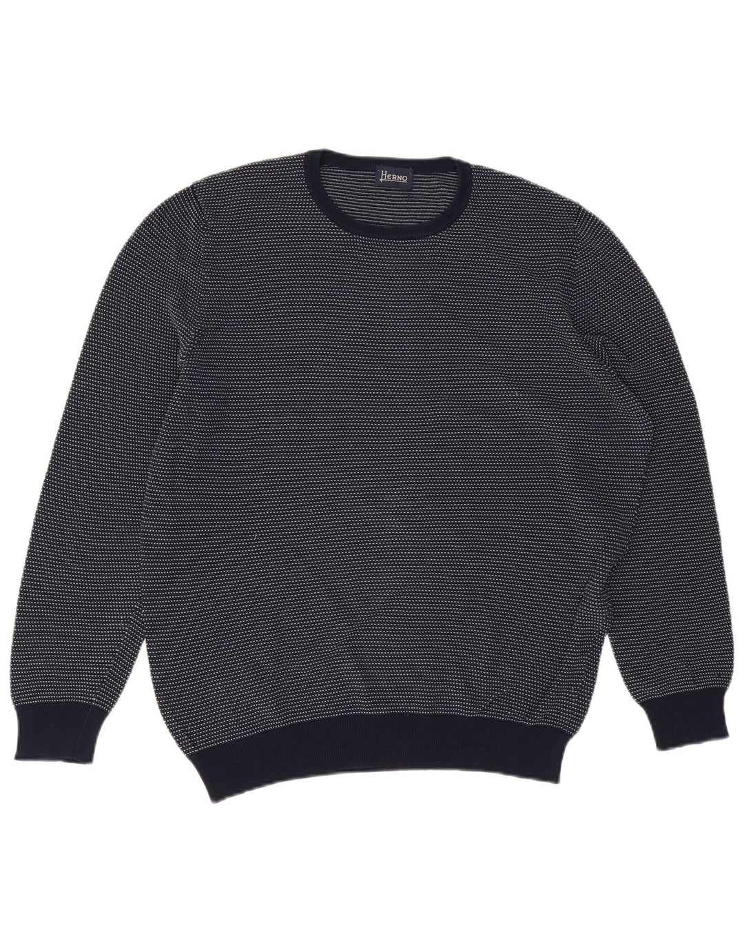 HERNO Mens Crew Neck Jumper Sweater IT 52 Large Navy Blue Cotton